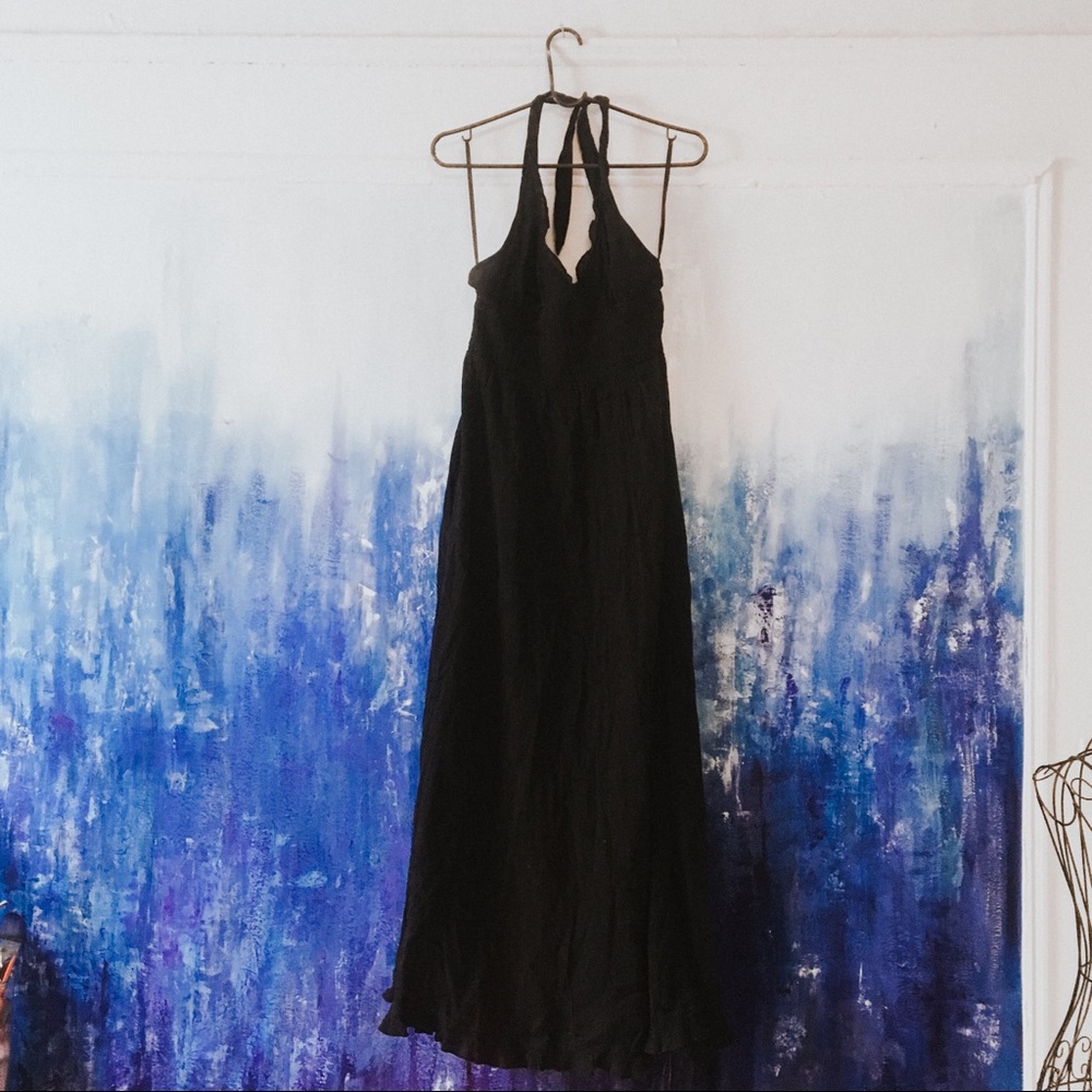 Black 100% cotton halter maxi dress NWOT